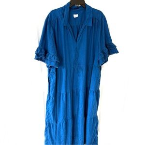 Chicos Tiered Linen Maxi Dress With Pockets Size 22